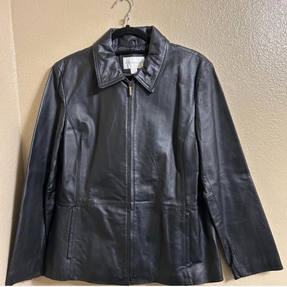 Woman’s Worthington Classic Black Leather Jacket With Real Leather